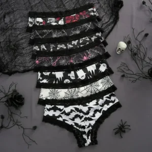 Underwear Women’s Lace Edge Sexy Panties Gothic Style Lingerie Rose Skull Personalized Comfortable Breathable Triangle Pants