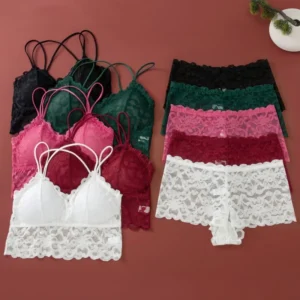 Women’s Lace Non-wire Bra And Panties Set Transparent Low Rise Briefs Ultra-thin Comfort Underwear Female Bralette Lingerie Set