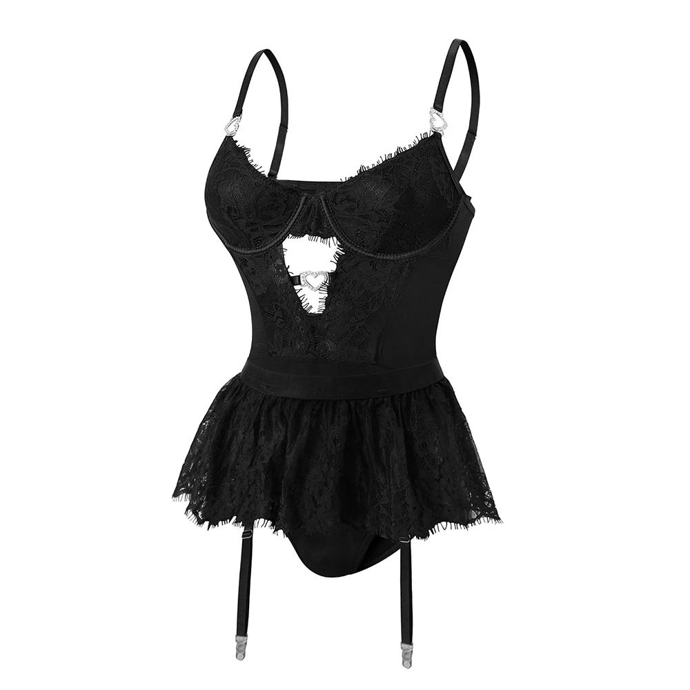 Voltsify Sexy Bodysuit Lingerie Set with Garter Belt