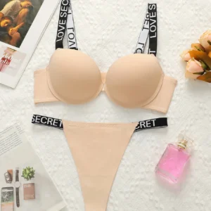 The Best-selling Sexy Gathering Promotion Style Glossy Letter Shoulder Strap Two-piece Women’s Underwear Set