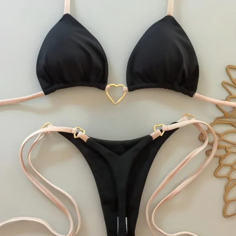 2025 Solid Color White Bikini Women Suit Low Waist Lace-up Swimsuit Two-piece Set swimwear women bathing suit купальник - Image 3