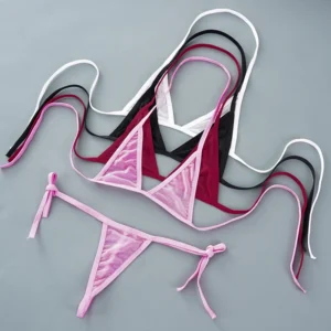 Sexy Mini Bra Sets Wirefree Ultra-thin Mesh Unlined Bra Brief Set Black Transparent 2 Pieces Halter Women’s Exotic Lingerie Sets