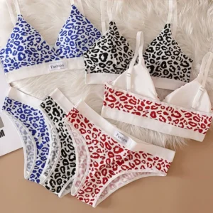 Women Seamless Bra Set Low Waist Panties Leopard Bralette Sexy Lingerie Set Vneck Sport Brassiere Female Cotton Underwear Set