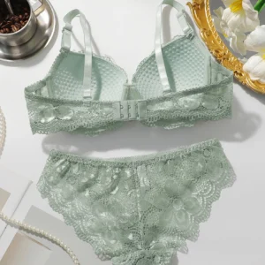 Two Pieces Transparent Floral Bras Panties Set Clothing Sexy Underwire Push Up Lingeries For Women lace bra A2123